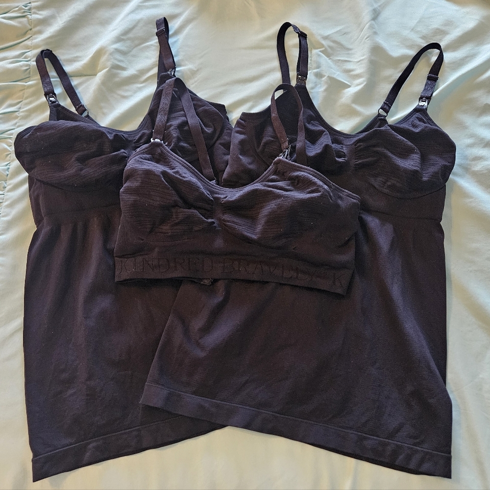 Kindred Braverly M Set Of 3 Black Nursing And Pumping Wear - 2 Tanks And 1 Bra